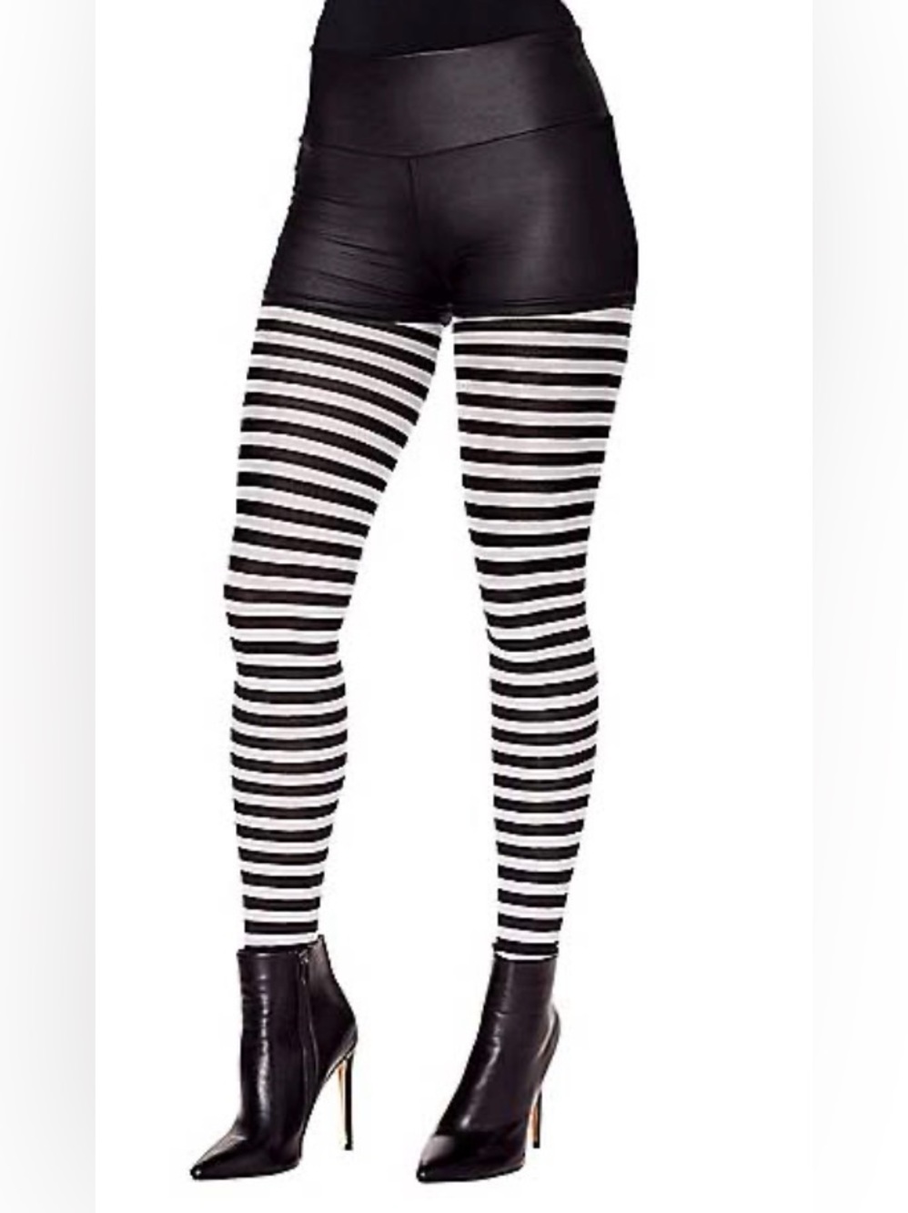 Striped tights black and white for costume or fun outfit, one size